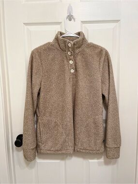 Eddie Bauer Women’s XS Beige Cozy Sherpa Fleece Pullover Snap Button Jacket